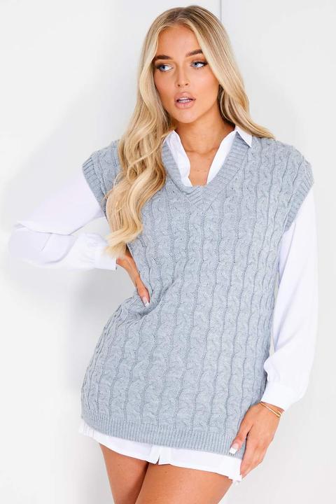 Sabrina Grey Cable Knit Vest Top