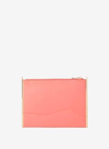 Womens Coral Patent Side Bar Clutch Bag- Coral, Coral