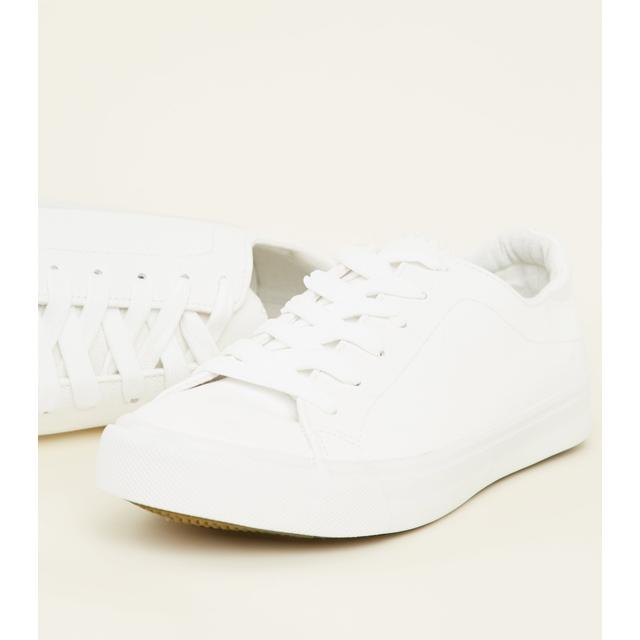 White Leather-look Lace Up Trainers New 
