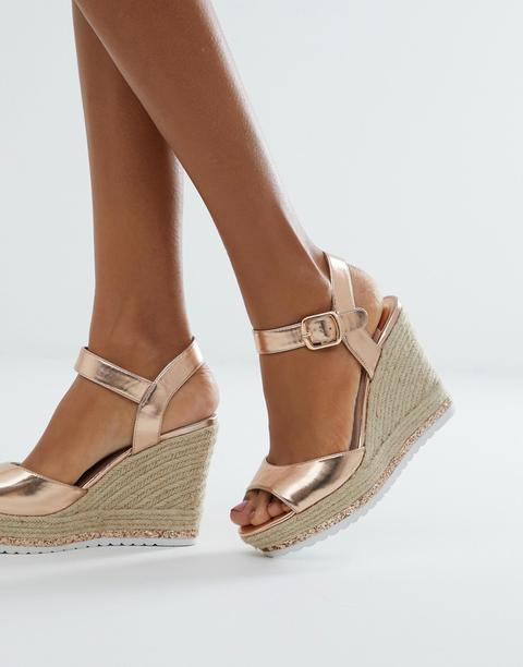 Faith - Lydia - Espadrilles Con Zeppa E Glitter Oro Rosa - Oro
