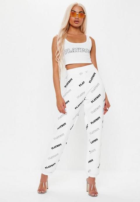 Playboy X Missguided White Repeat Print Joggers, White