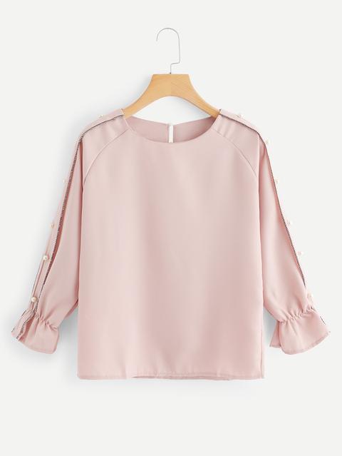 Plus Beaded Raglan Sleeve Blouse