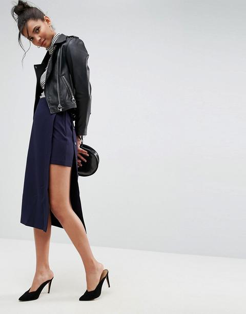 Asos Tailored Double Layed Column Skirt With Button Detail