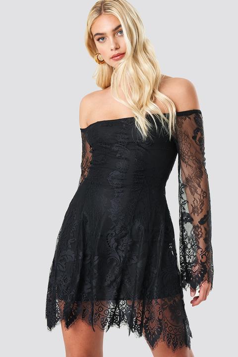 Na-kd Party Off Shoulder Lace Mini Dress - Black