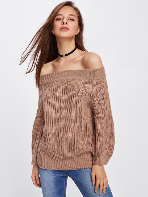 Off Shoulder Texture Knit Sweater