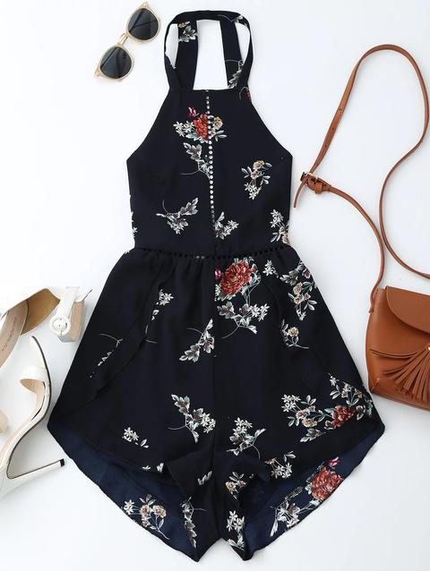 Open Back Floral Romper With Belt