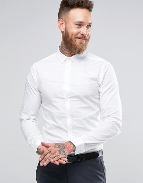 Camisa Ajustada Blanca Con Manga Corta Y Cuello Abotonado De Asos