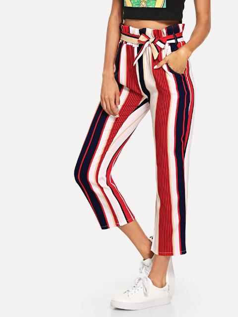 Self Tie Waist Striped Pants