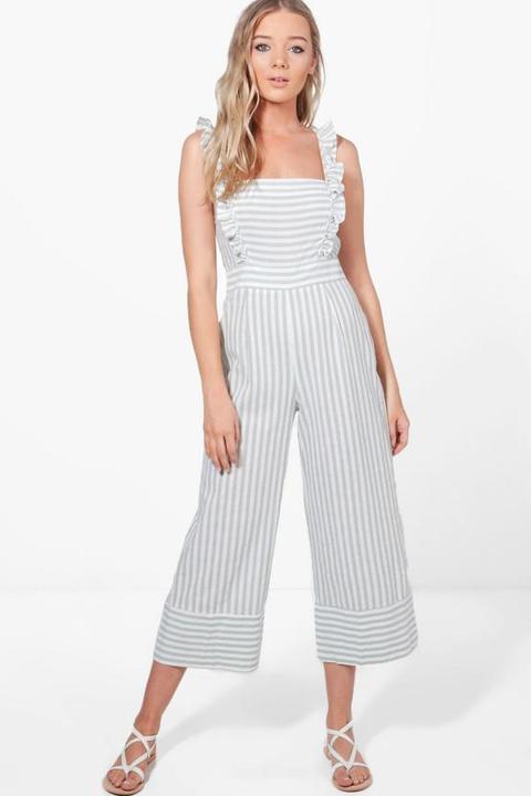 Ruffle Shoulder Striped Culotte Jumpsuit