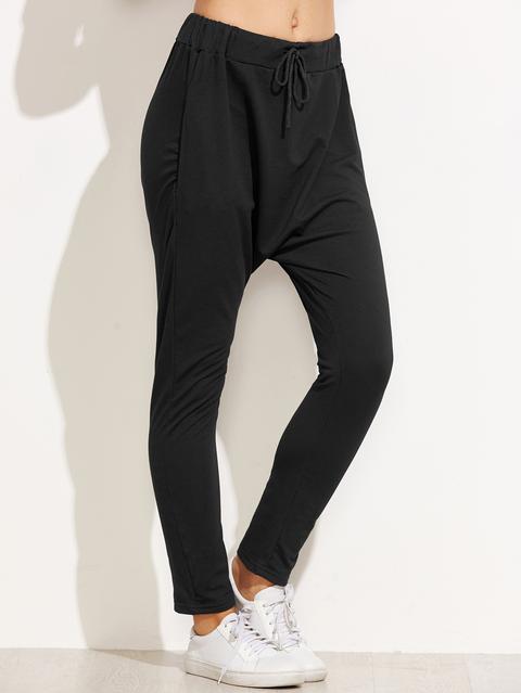 Black Drawstring Waist Harem Pants