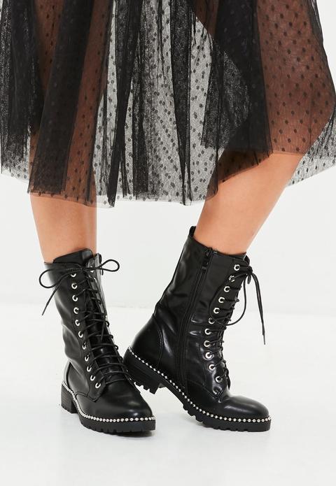 Black Lace Up Ankle Boots, Black