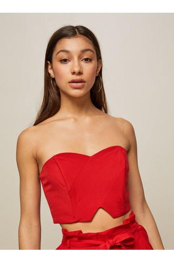 Womens Petite Red Structured Bandeau Top, Red