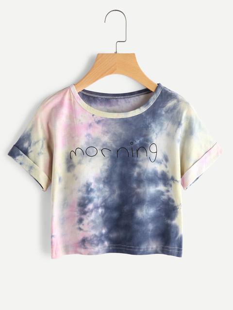 Water Color Letter Print Cuffed Tee