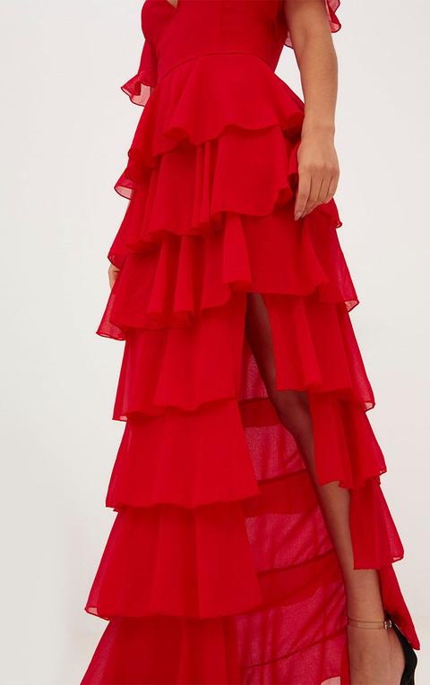 red ruffle dress maxi