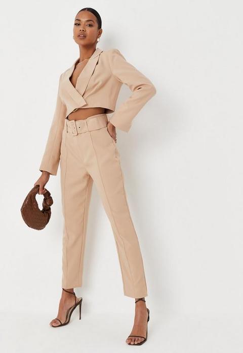 Stone Tailored Belted Cigarette Trousers, Stone