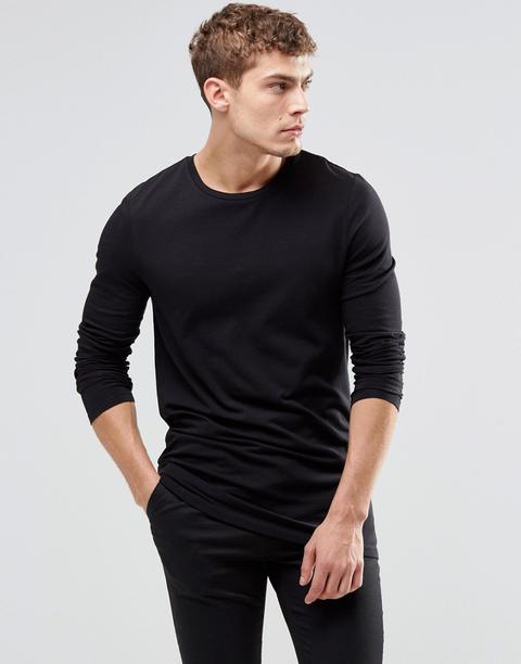 Asos - Maglia Lunga Attillata A Maniche Lunghe Nera - Nero