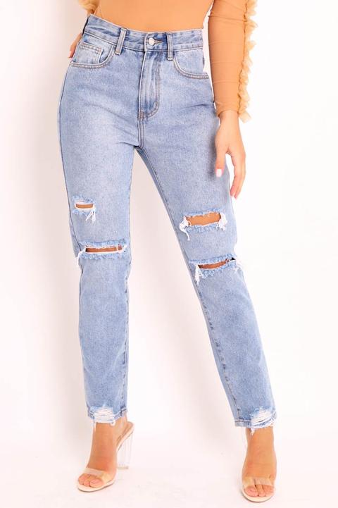 Blue Distressed Ankle Denim Jeans - Bobbi Rebellious Fashion on 21 Buttons