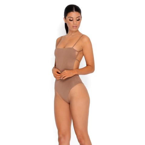 String It On Home Double Layered Bodysuit In Brown