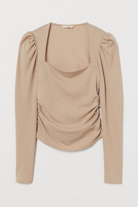 Puff-sleeved Top - Beige