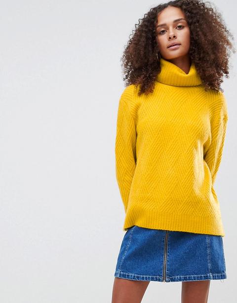 Asos Design Stitch Detail Jumper With Roll Neck-yellow