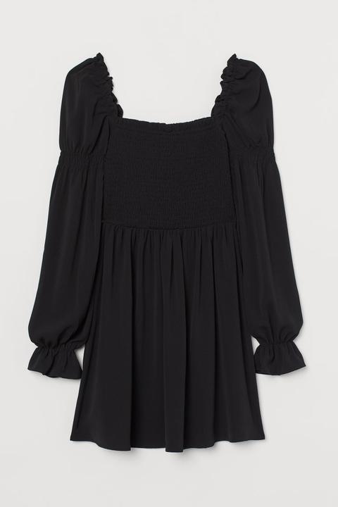 Vestido Con Fruncido - Negro