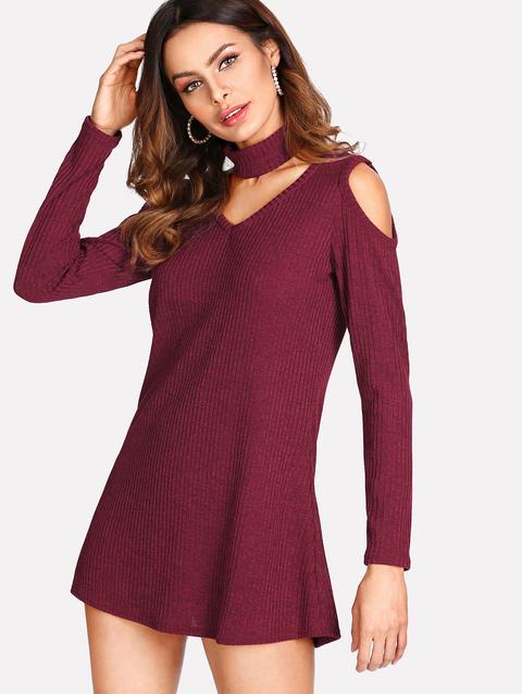 Cut Out Choker Detail Ribbed Dress