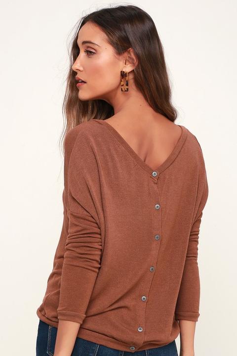 Rosalie Rust Brown Button Back Cardigan Sweater - Lulus
