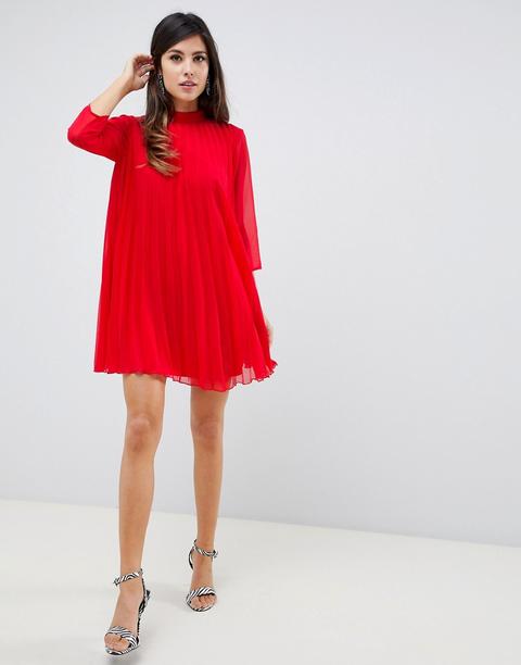Asos Design - Vestitino A Trapezio A Pieghe - Rosso