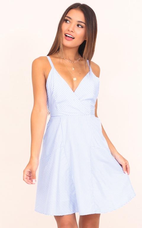 Born To Run Dress In Blue And White Stripe