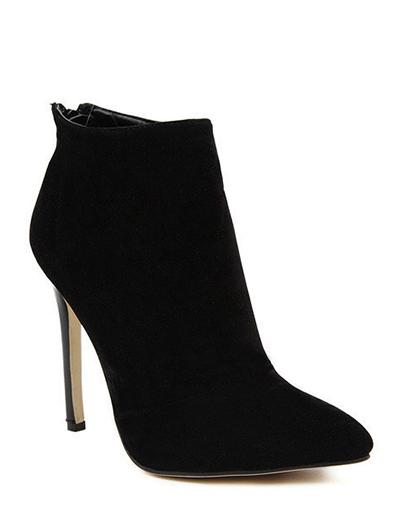 Pointed Tie Flock Zipper Ankle Boots