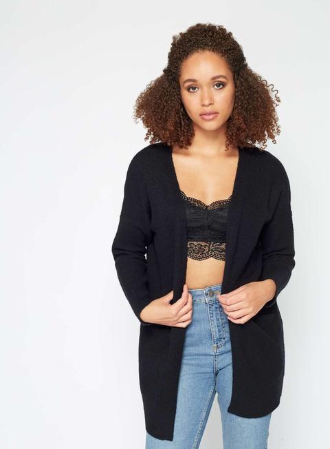 Black Rib Sleeve Slouchy Knitted Cardigan