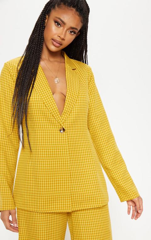 Blazer Tissé Jaune Imprimé Carreaux, Jaune
