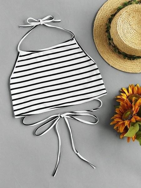 Top De Halter A Rayas Con Cordones