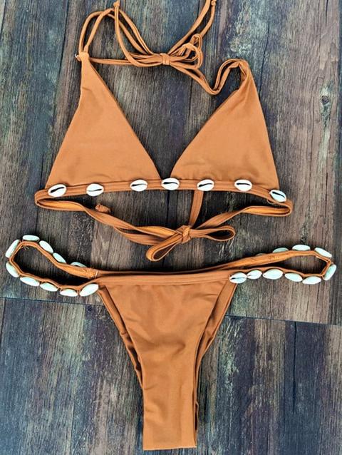 Bikini Stringato Decorato Con Conchiglia Shocking Orange Rubber Ducky Yellow Wheat Black