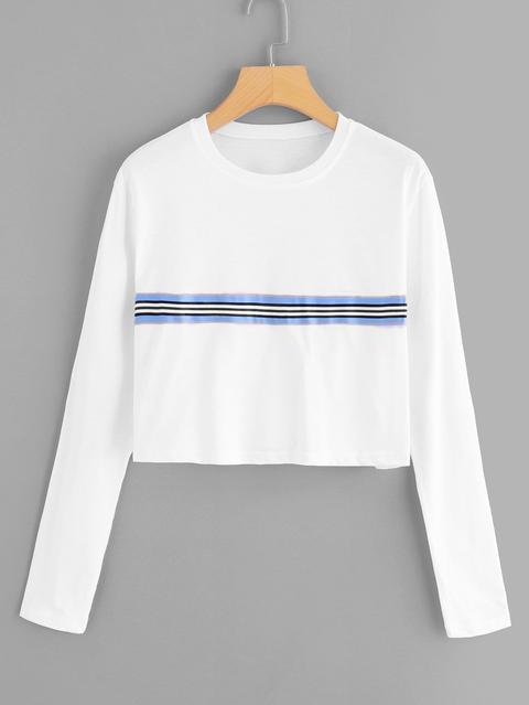 Striped Tape Panel Crop Tee