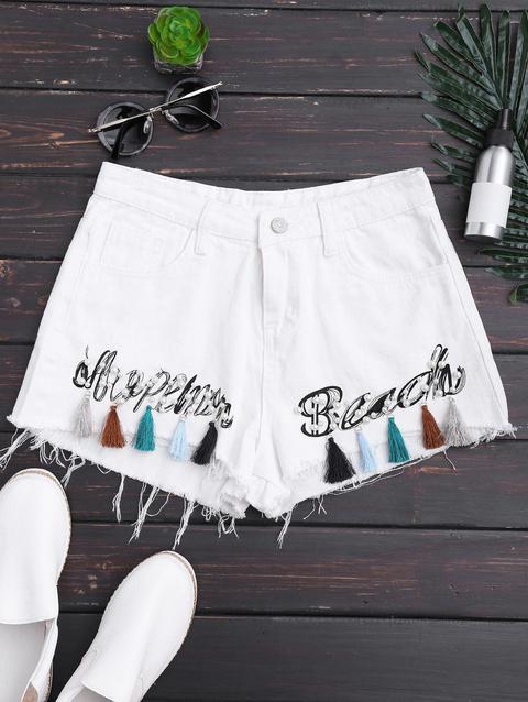 Cutoffs Tassels Beaded Embroidered Denim Shorts