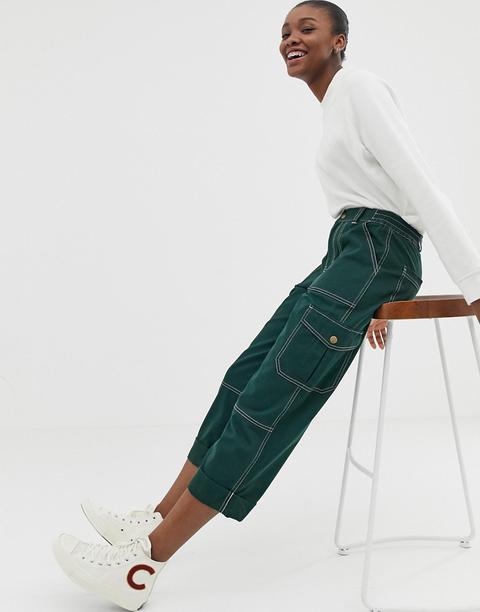 Pantalones De Combate De Pernera Recta Con Pespuntes En Contraste En La Parte Superior De Asos Design