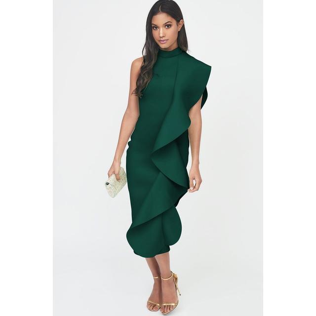 Green signature multi 2025 scuba frill midi dress