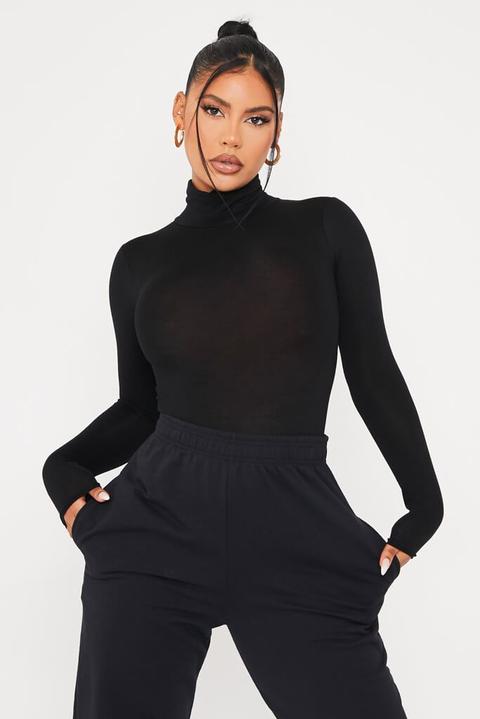 Black Turtleneck Long Sleeve Bodysuit