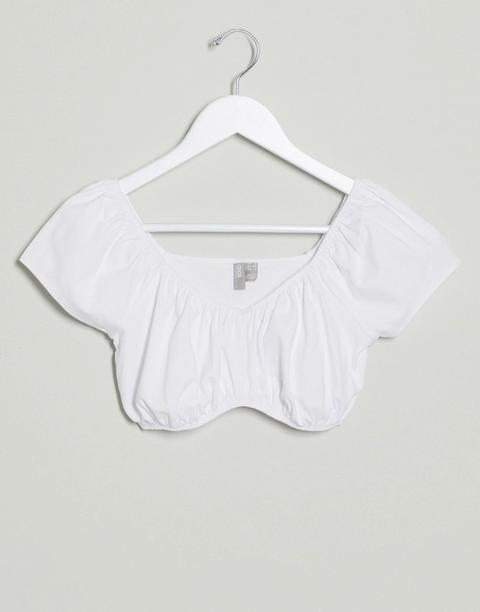 Asos Design Ruched Detail Milkmaid Crop Top In White