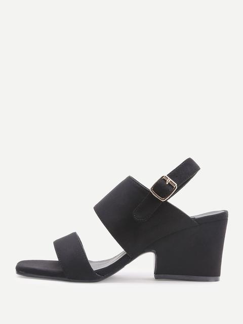 Nero Open Toe Sandali Con Tacco Grosso
