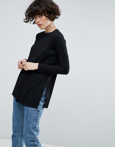 Top De Canalé Con Textura, Manga Larga Y Aberturas Laterales De Asos