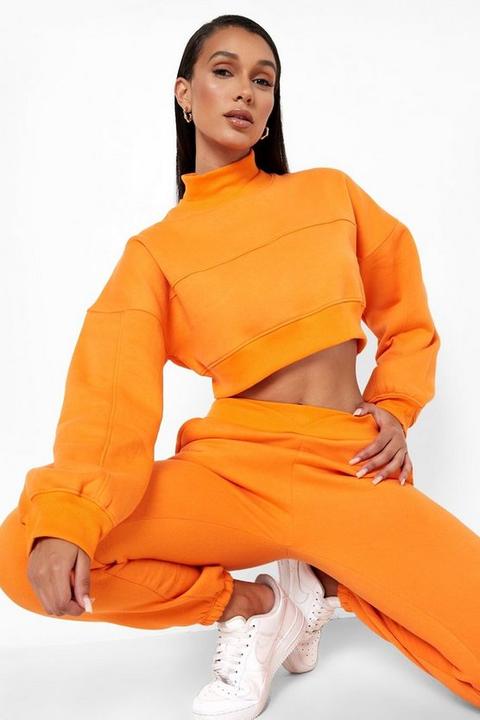 Womens Seam Detail Cropped Sweat Tracksuit - Orange - M, Orange