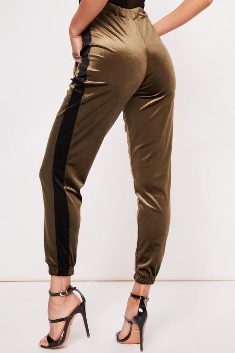 Shae Khaki Velvet Side Panel Joggers