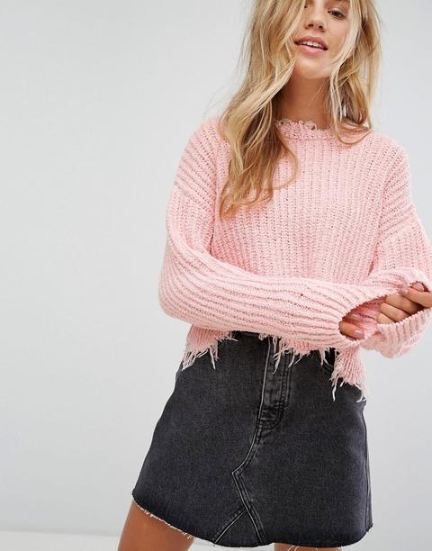 Bershka Frayed Cable Knitted Jumper