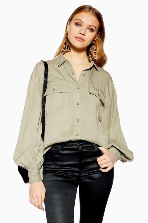 Womens Boxy Utility Shirt - Khaki 