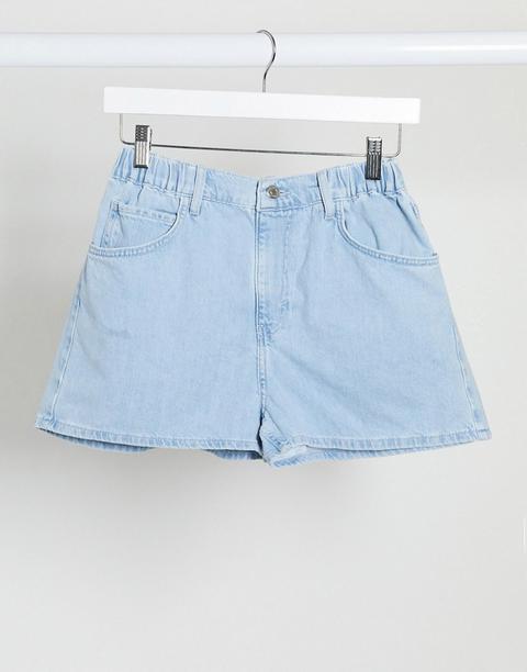 Topshop Pull On Denim Shorts In Bleach Wash-blue