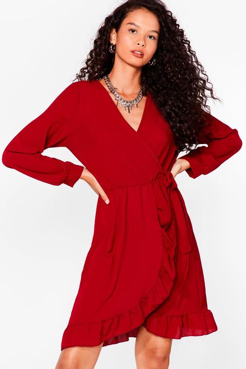 Womens Ruffle Hem Mini Wrap Dress