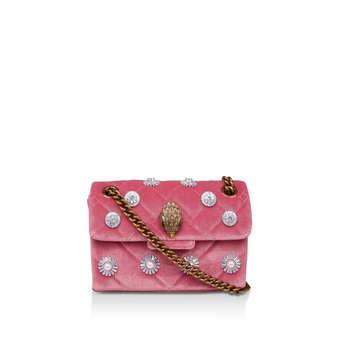 Kurt Geiger London Mini Velvet Kensington - Pink Embellished Mini Shoulder Bag