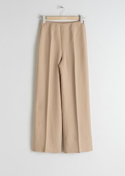 Wide Lyocell Blend Trousers - Beige 